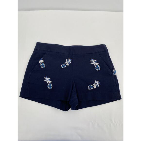 LOFT Navy Pineapple Embroidered Shorts Flat Front Pockets size 2 - Picture 1 of 7